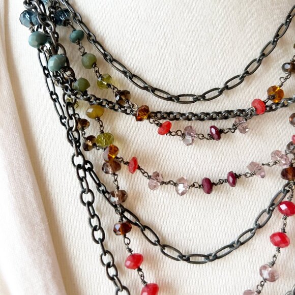 Fossil Multi-Strand Bib Style Multi-Color Beaded Crystal Necklace - Picture 5 of 6